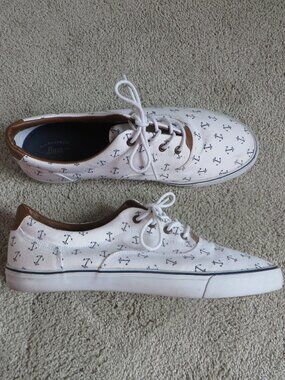 Bass Navigator Critter Womens Sneakers Size 10 White Blue Anchor Print Lace-up